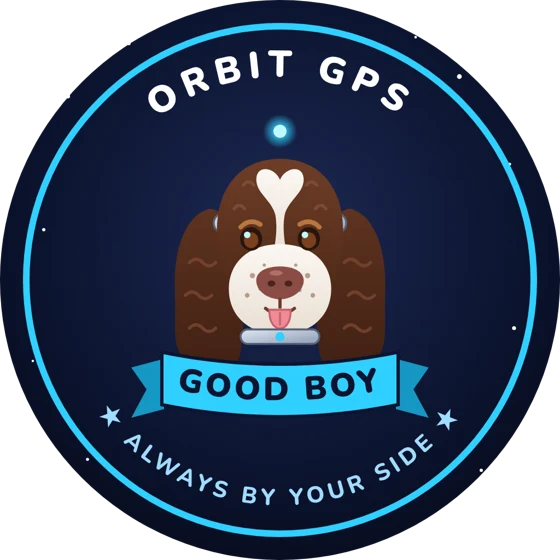 Orbit GPS badge: Orbit the cocker spaniel, Good Boy, Always by your side