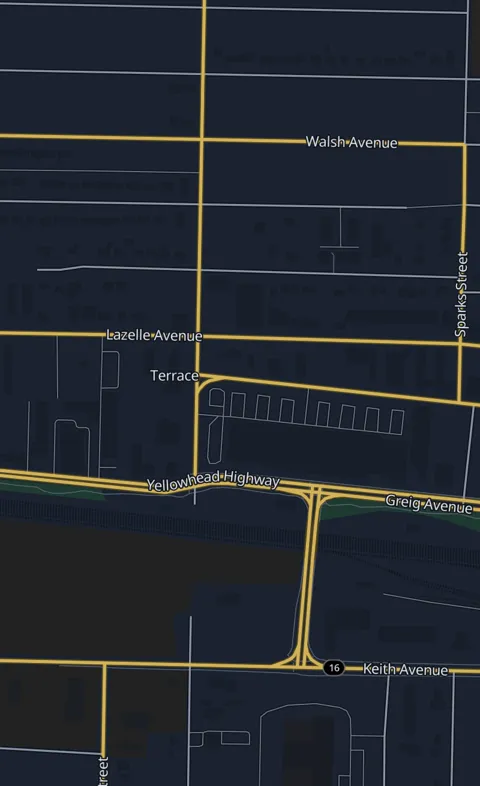 Night map style of Terrace, BC